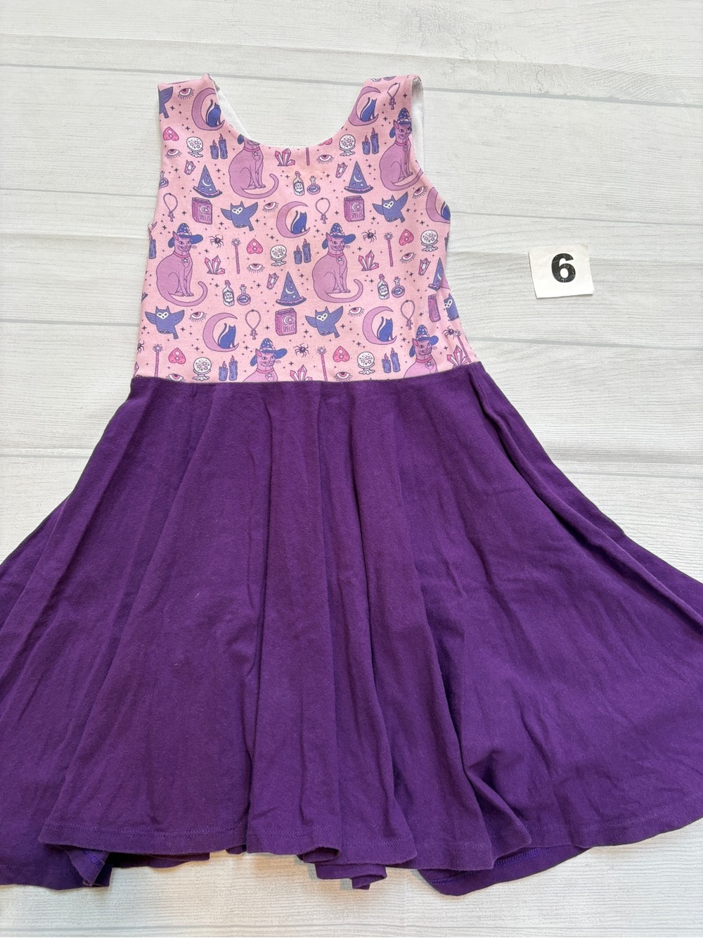 Malia + Kai Purple magic cat Witch Print Twirl Dress